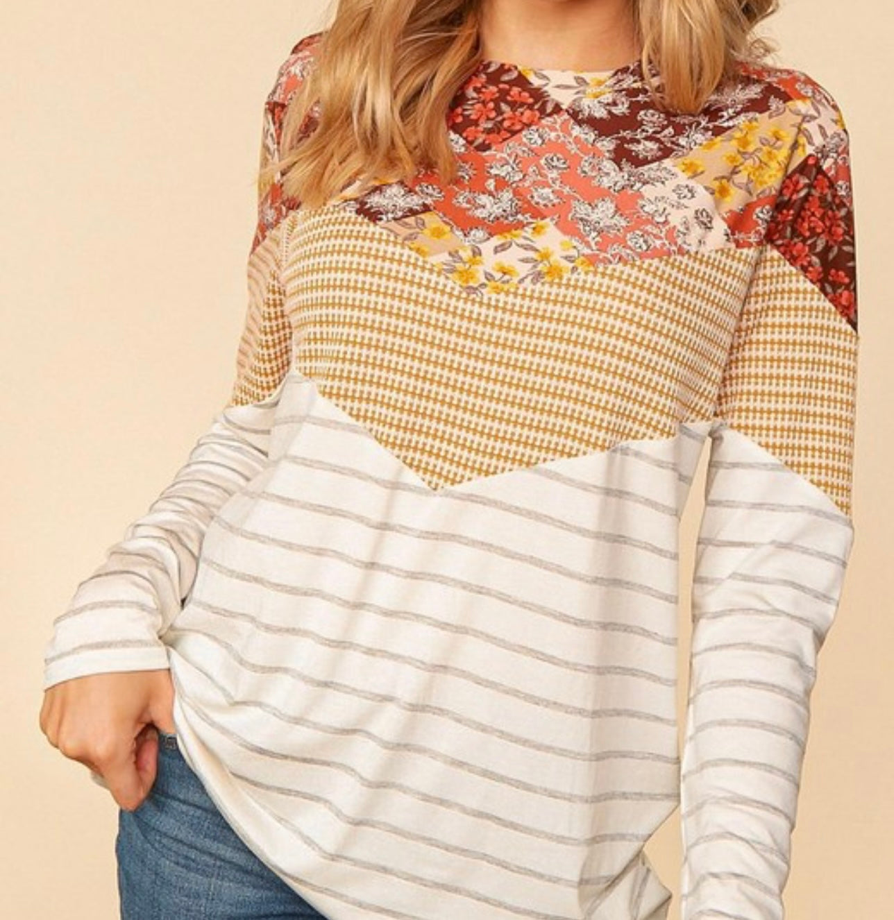 Autumn Patchwork Knit Top