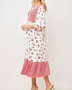 Gingham & Cherries Delight Midi Dress* Sizes S - 3X