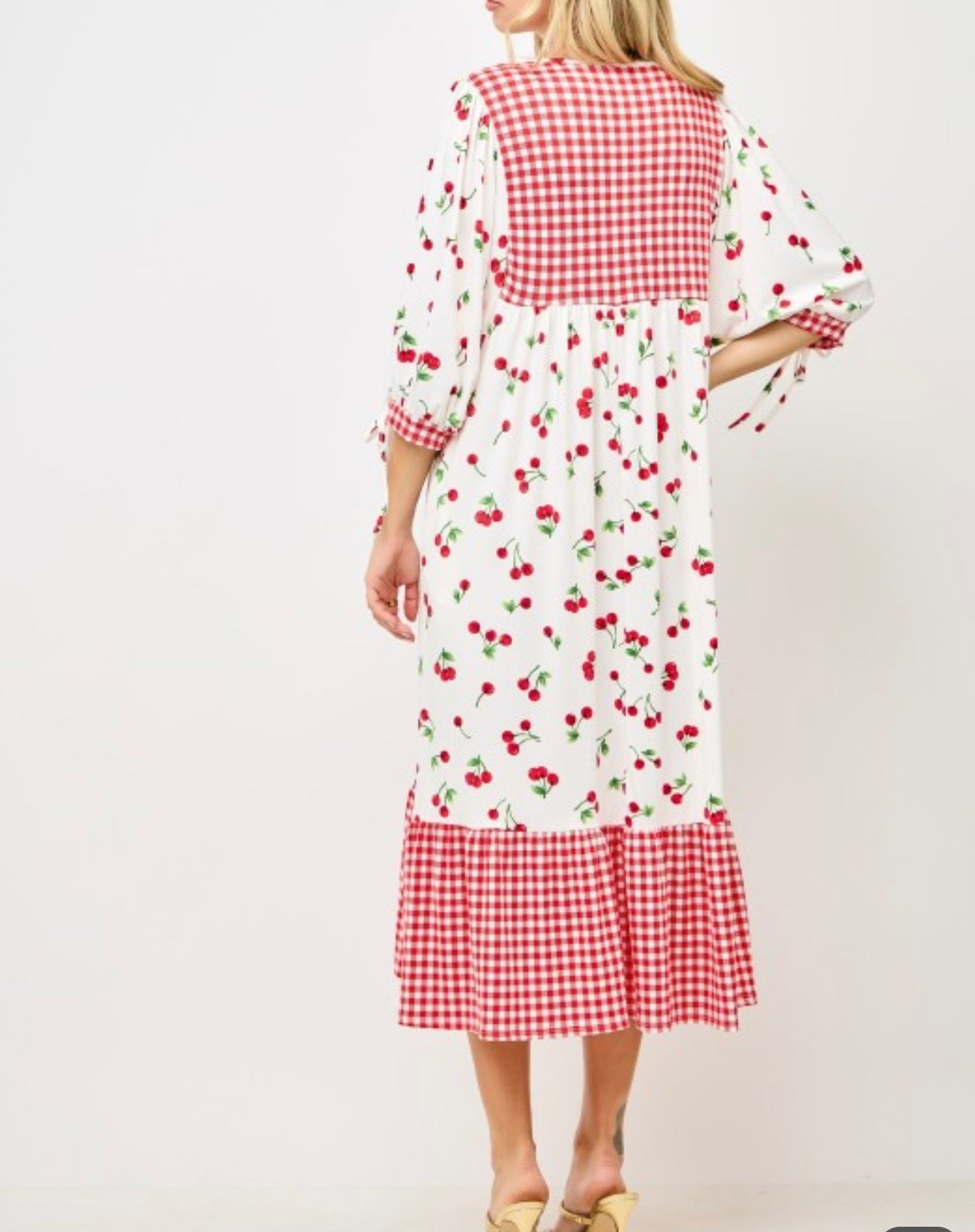 Gingham & Cherries Delight Midi Dress* Sizes S - 3X