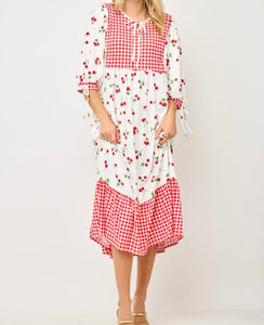 Gingham & Cherries Delight Midi Dress* Sizes S - 3X