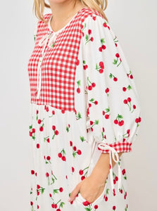 Gingham & Cherries Delight Midi Dress* Sizes S - 3X