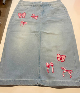 Bow Sweet Bows Denim Skirt - Sizes S - 3X