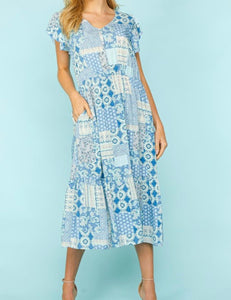 Bohemian Patchwork Midi Dress