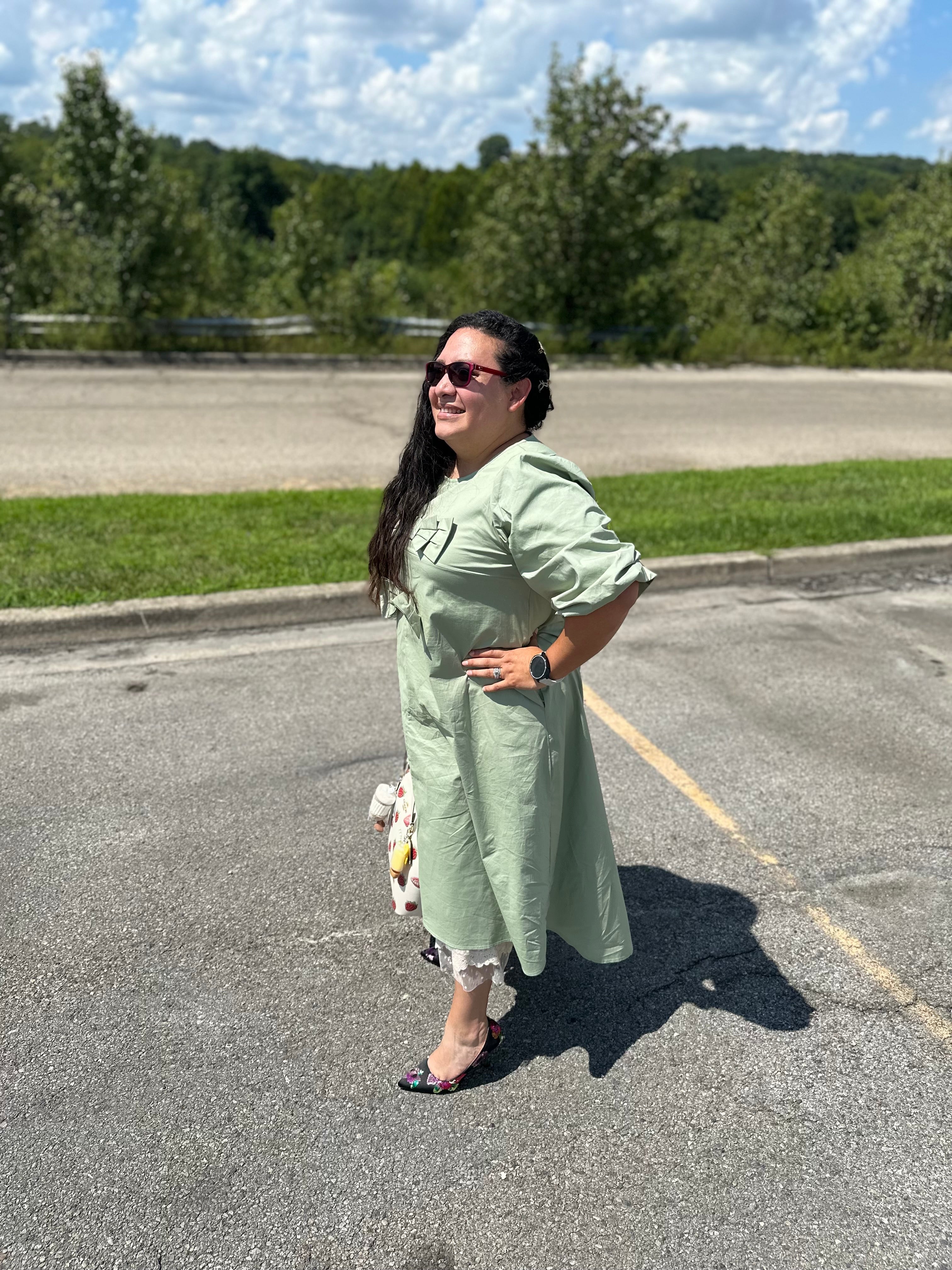 Double Bow Elegance in Sage Dress