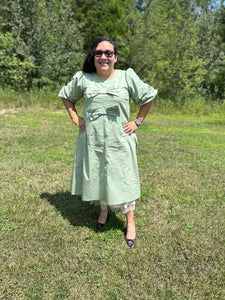 Double Bow Elegance in Sage Dress