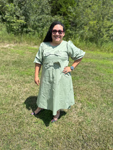 Double Bow Elegance in Sage Dress