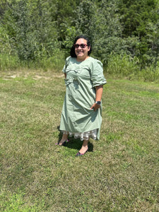 Double Bow Elegance in Sage Dress