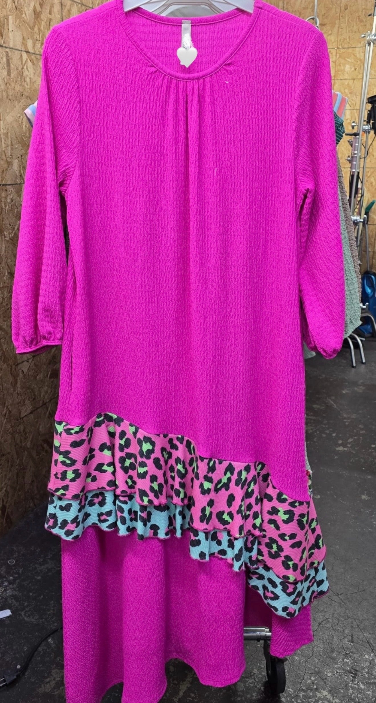 Spring Leopard Frill Dress In Fuchsia*Sizes S - 3X*ETA 3/4