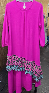 Spring Leopard Frill Dress In Fuchsia*Sizes S - 3X*ETA 3/4