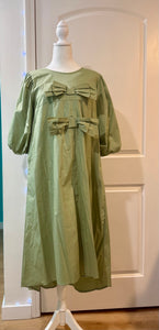 Double Bow Elegance in Sage Dress