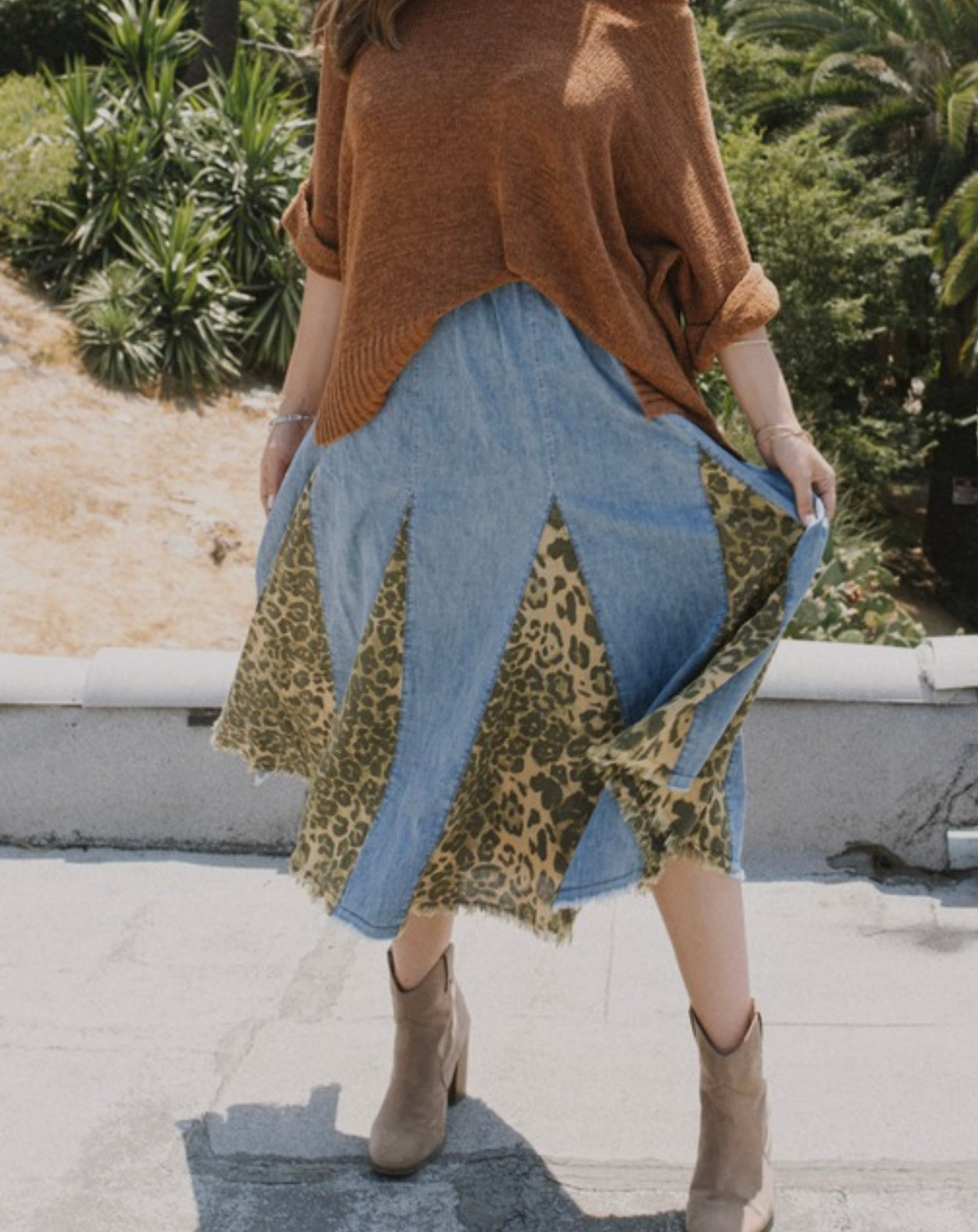 Leopard & Denim Together Skirt