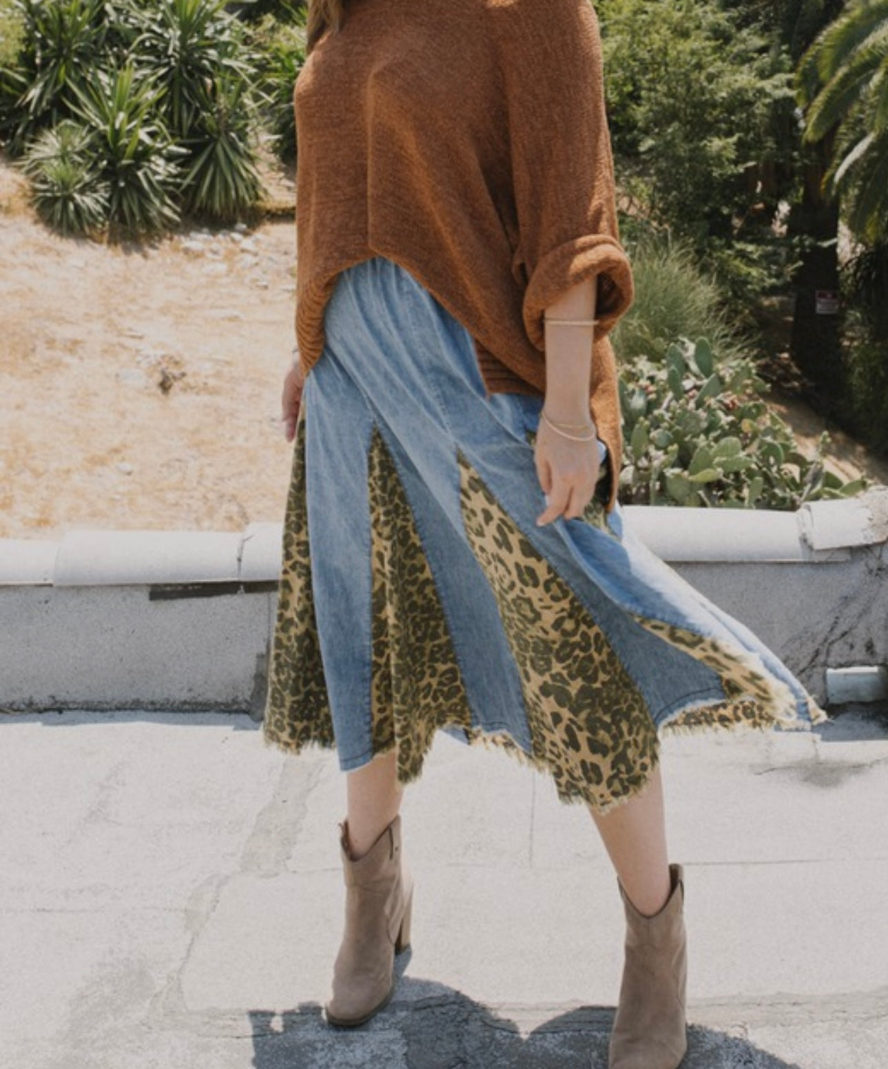 Leopard & Denim Together Skirt