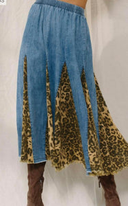 Leopard & Denim Together Skirt