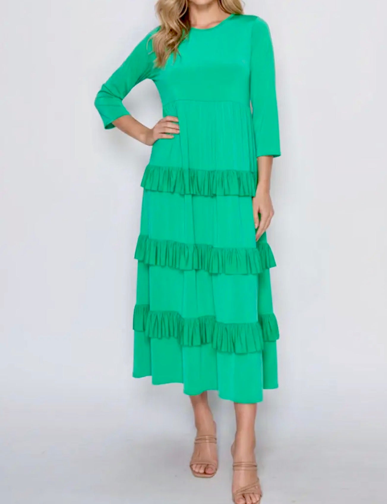 savannah green dress Sunday In Emerald Tiered Midi Shirt dress