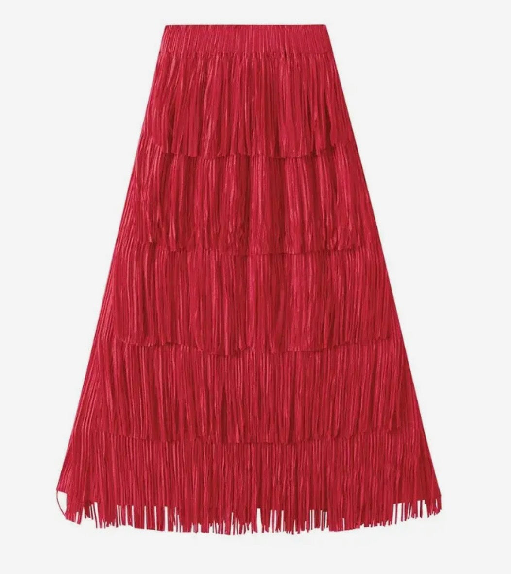 Red - Fringe Elegance Skirt ☆ Preorder ☆ 2/3 Weeks