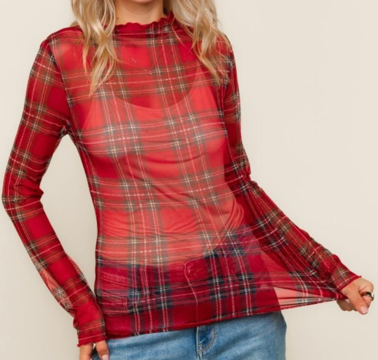Merry & Mesh Plaid Top🎄🎄S - 3X