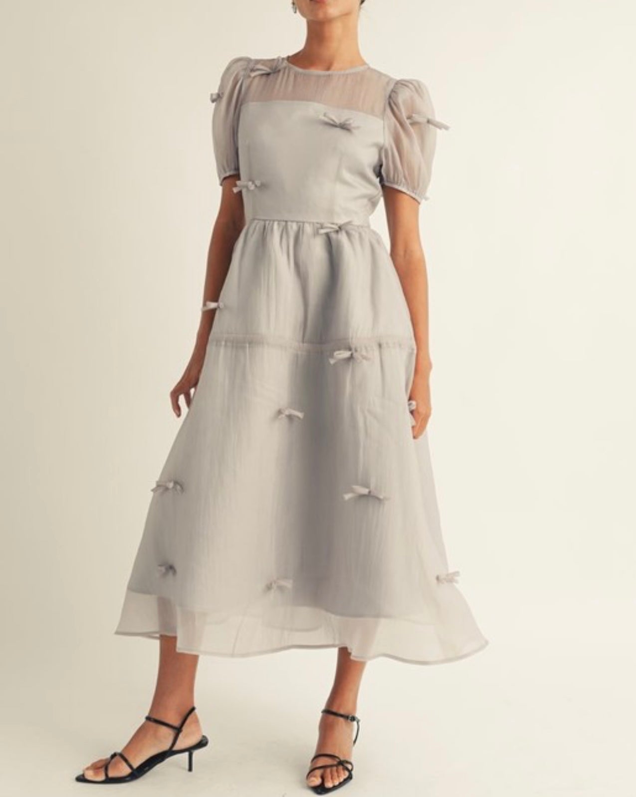 Holiday Luxe Ribbon Dress in Silver.