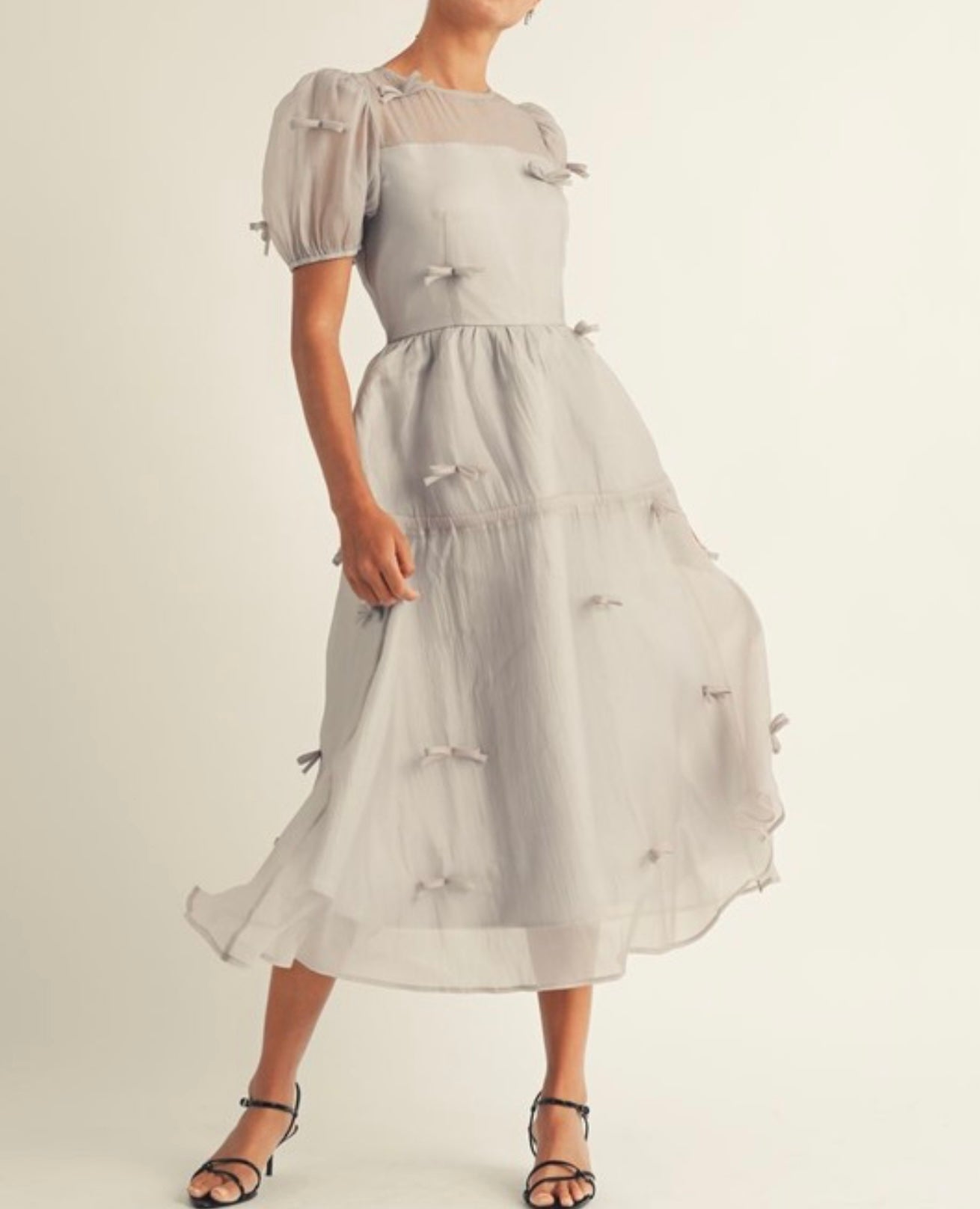 Holiday Luxe Ribbon Dress in Silver.