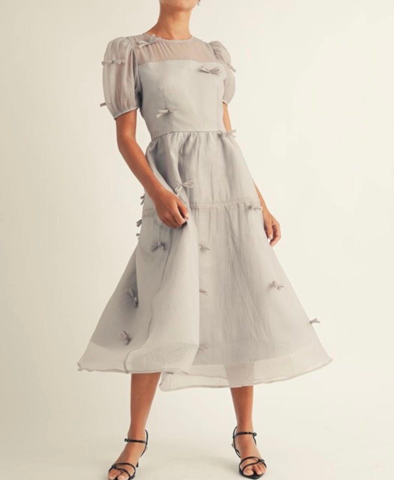 Holiday Luxe Ribbon Dress in Silver.