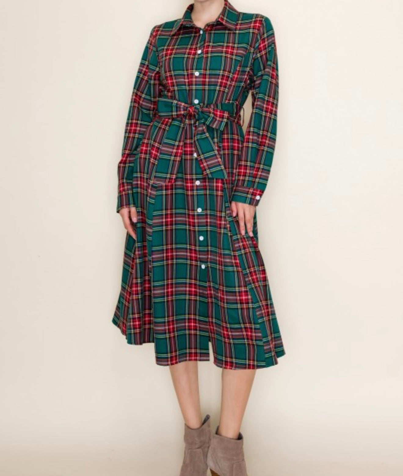 Merry Tartan Dress In Hunter Green - S - 3X