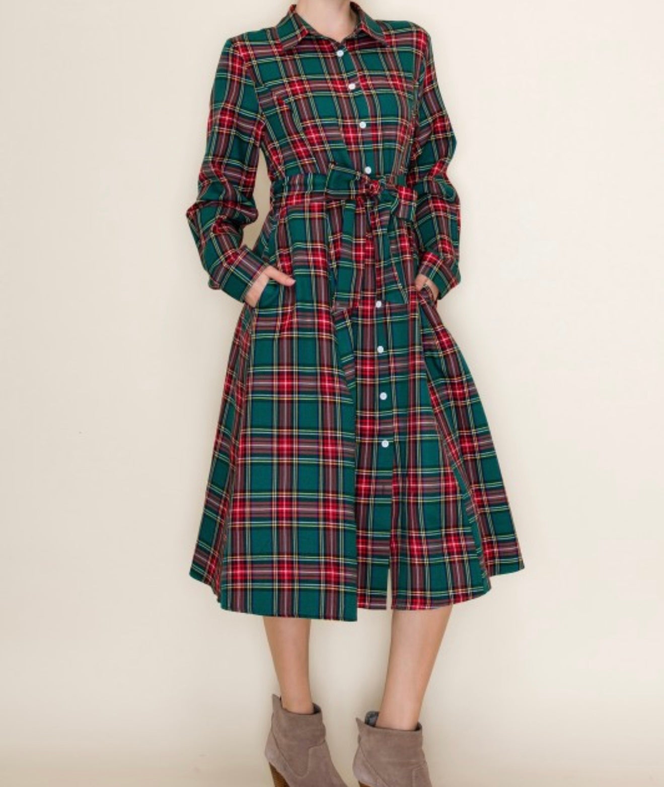 Merry Tartan Dress In Hunter Green - S - 3X