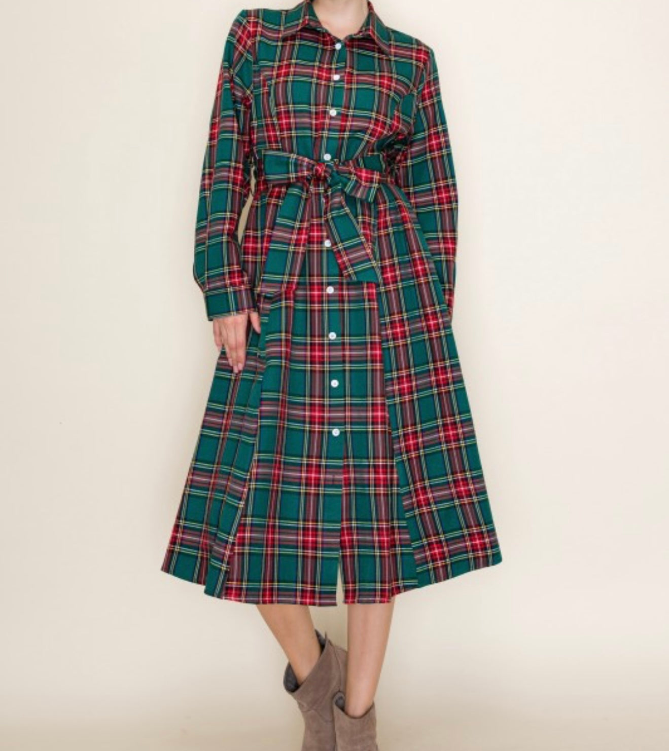 Merry Tartan Dress In Hunter Green - S - 3X