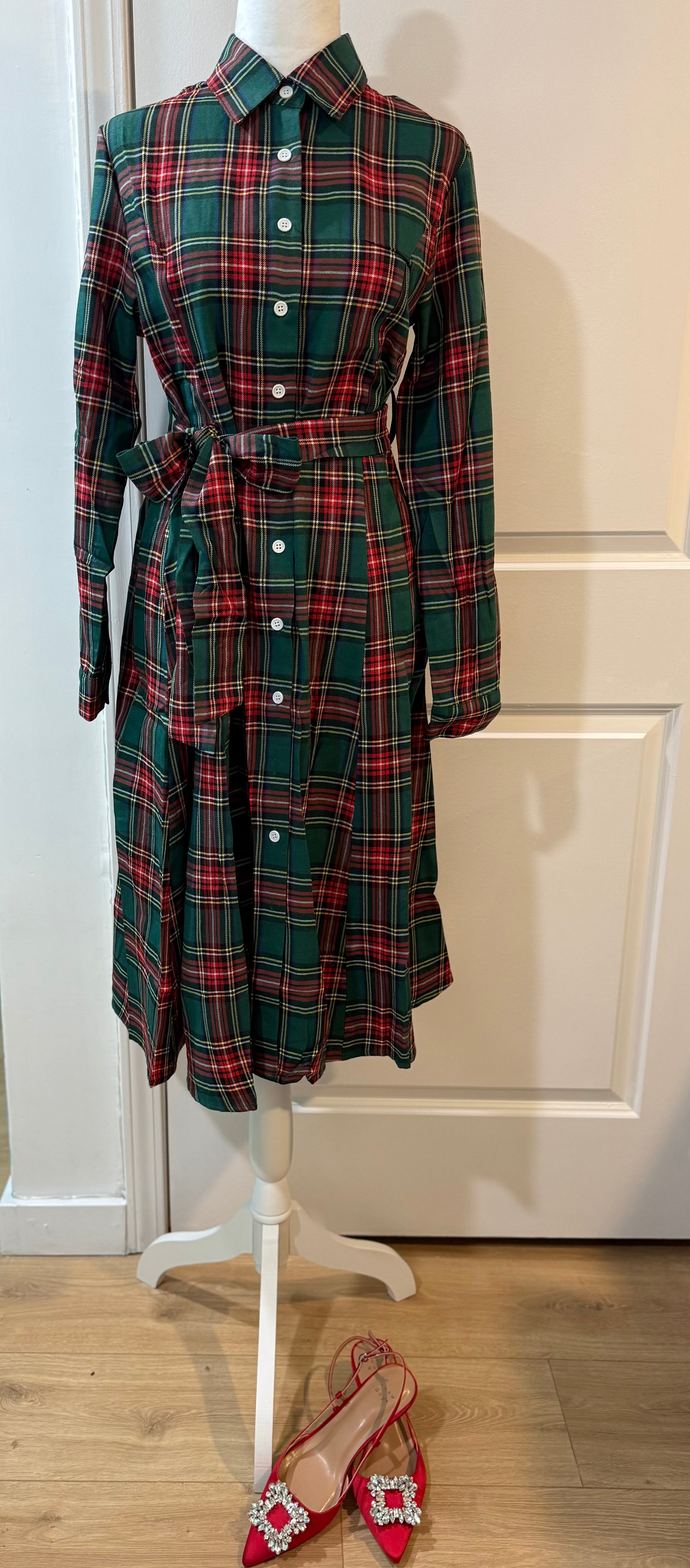 Merry Tartan Dress In Hunter Green - S - 3X