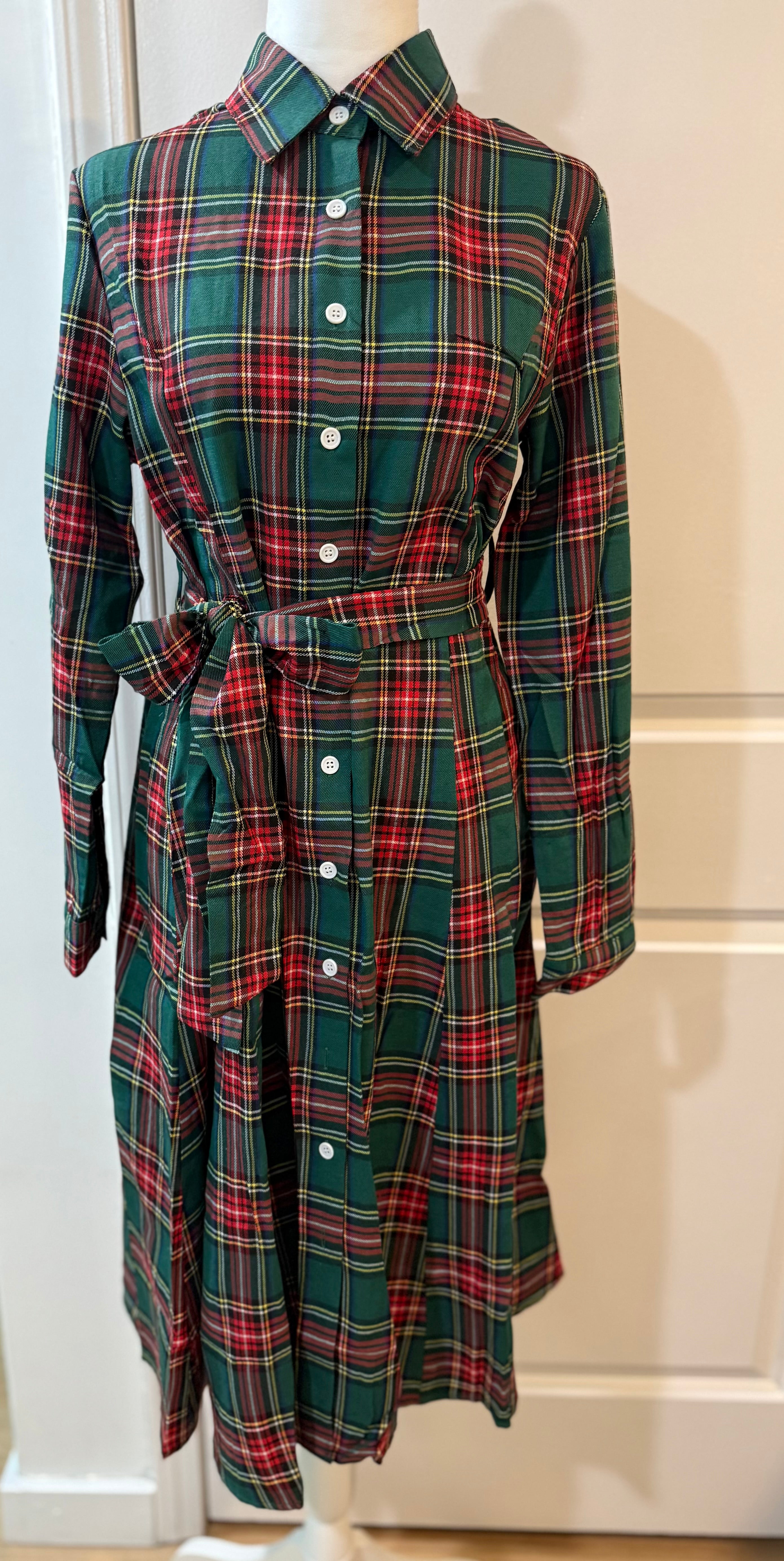 Merry Tartan Dress In Hunter Green - S - 3X