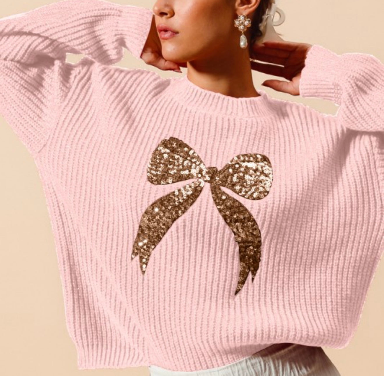 ✨ Blush Bow Sparkle Sweater ✨oversized fit