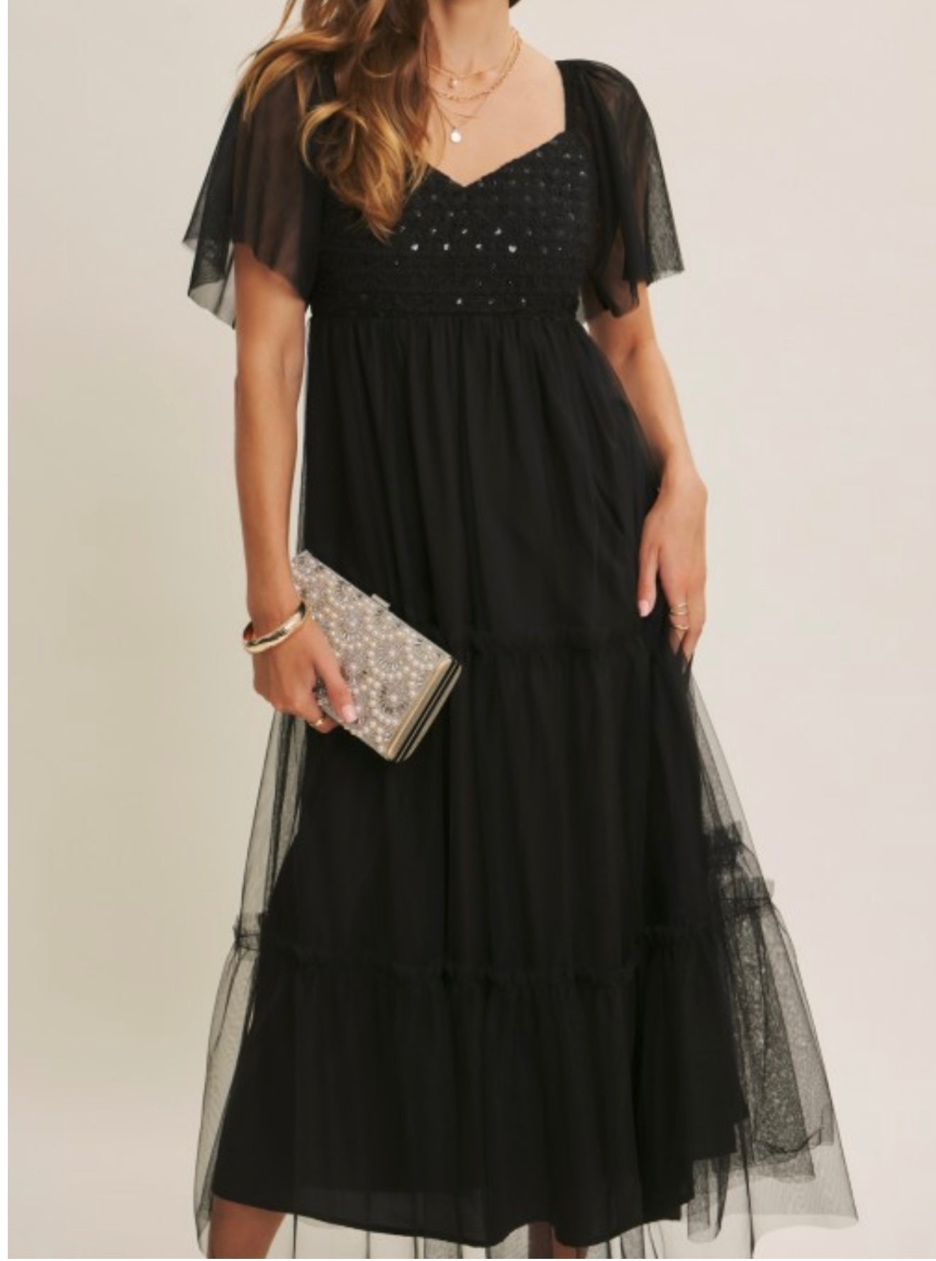 ✨ Enchanted Noir Elegance Dress With Sequined Bodice