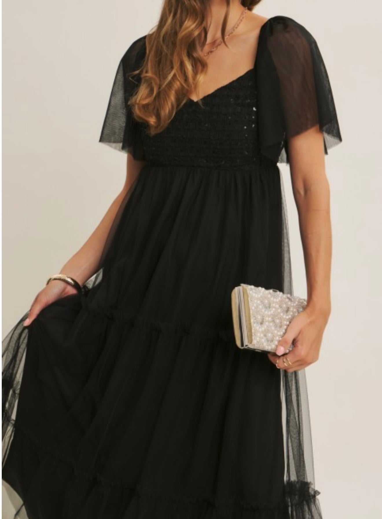 ✨ Enchanted Noir Elegance Dress With Sequined Bodice