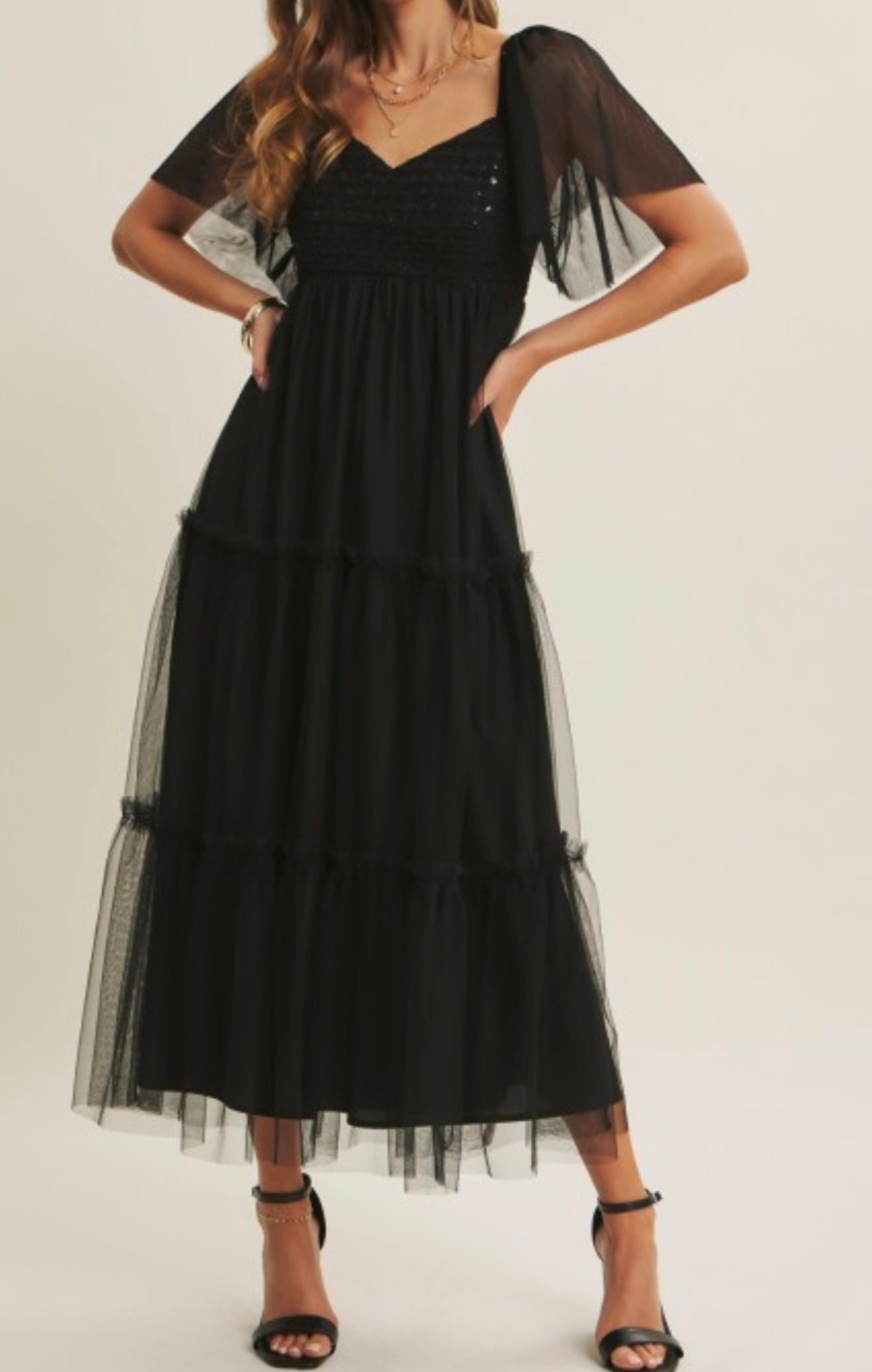 ✨ Enchanted Noir Elegance Dress With Sequined Bodice