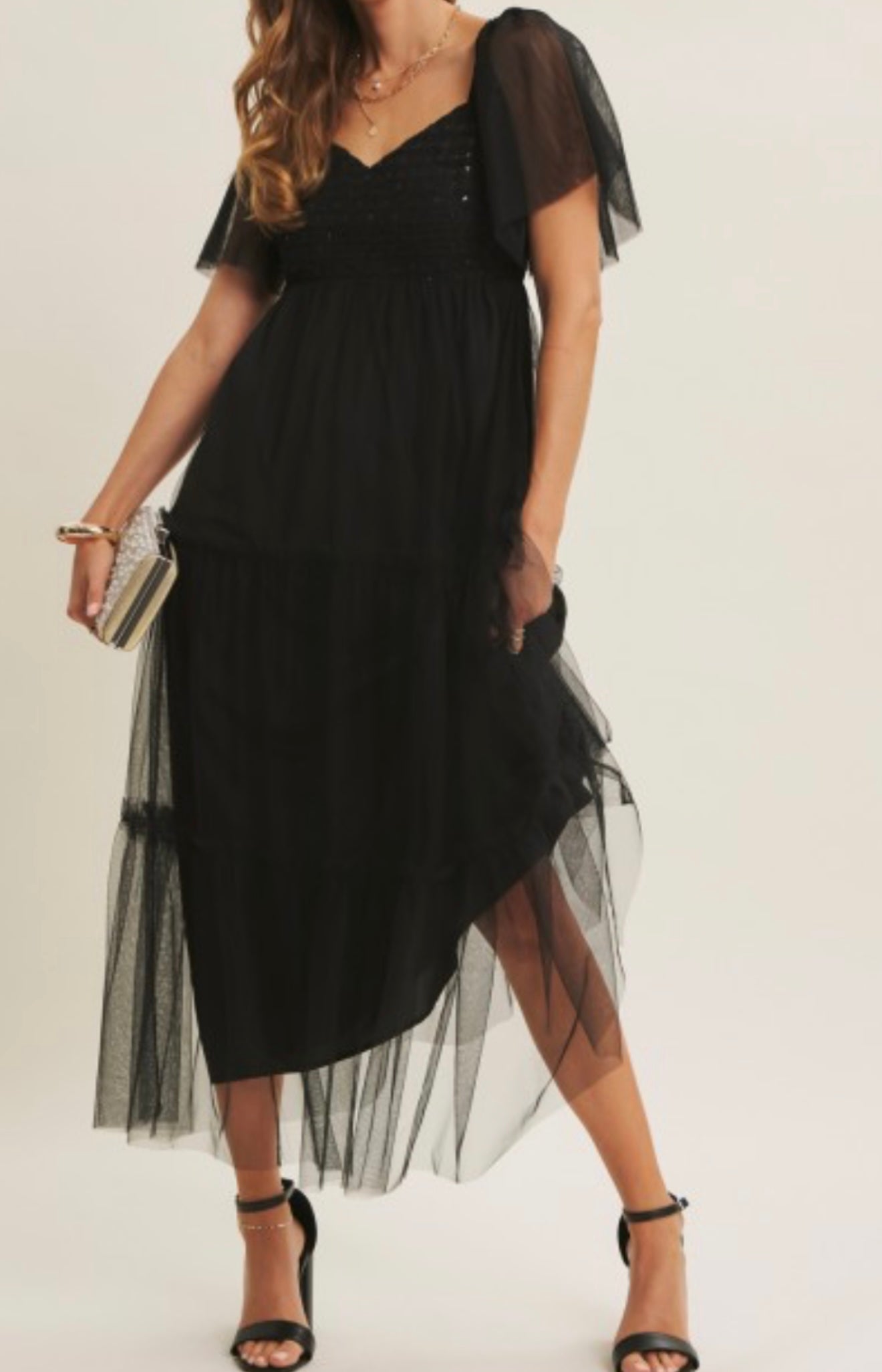 ✨ Enchanted Noir Elegance Dress With Sequined Bodice