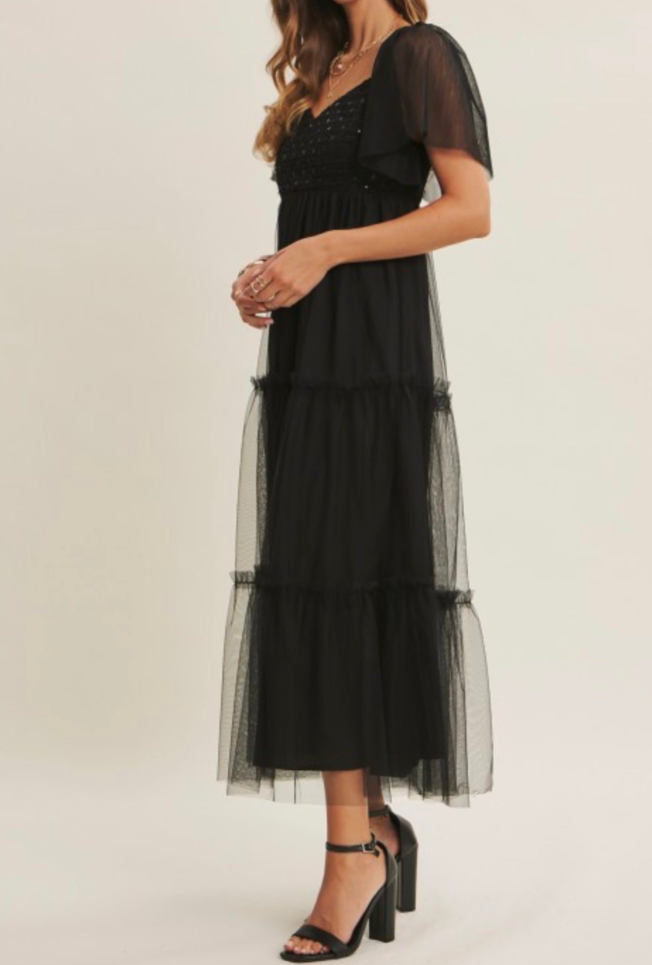 ✨ Enchanted Noir Elegance Dress With Sequined Bodice