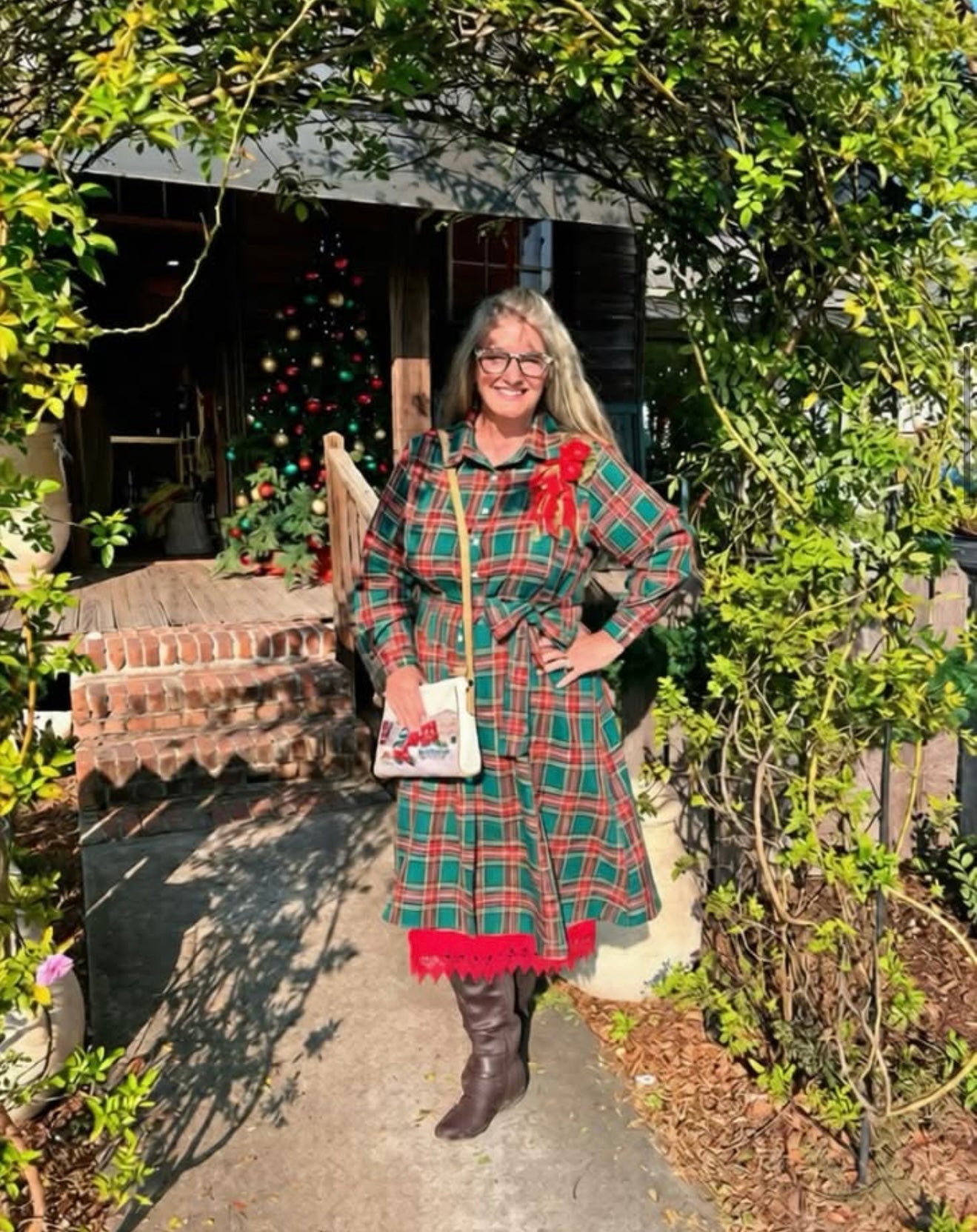 Merry Tartan Dress In Hunter Green - S - 3X