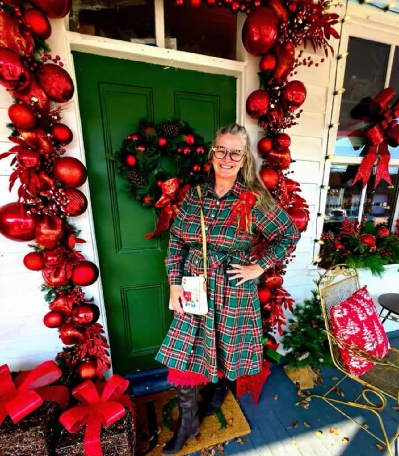 Merry Tartan Dress In Hunter Green - S - 3X