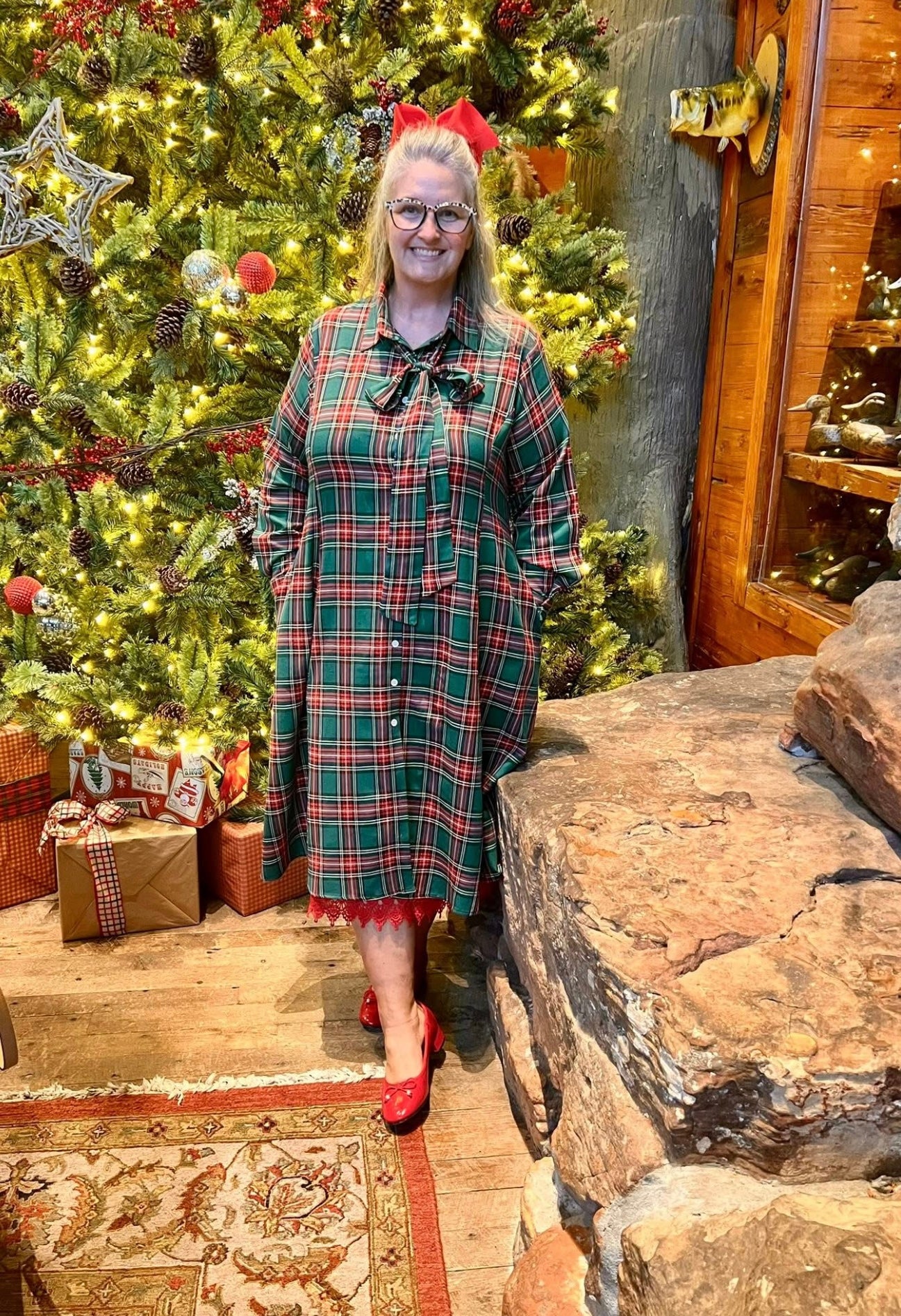Merry Tartan Dress In Hunter Green - S - 3X