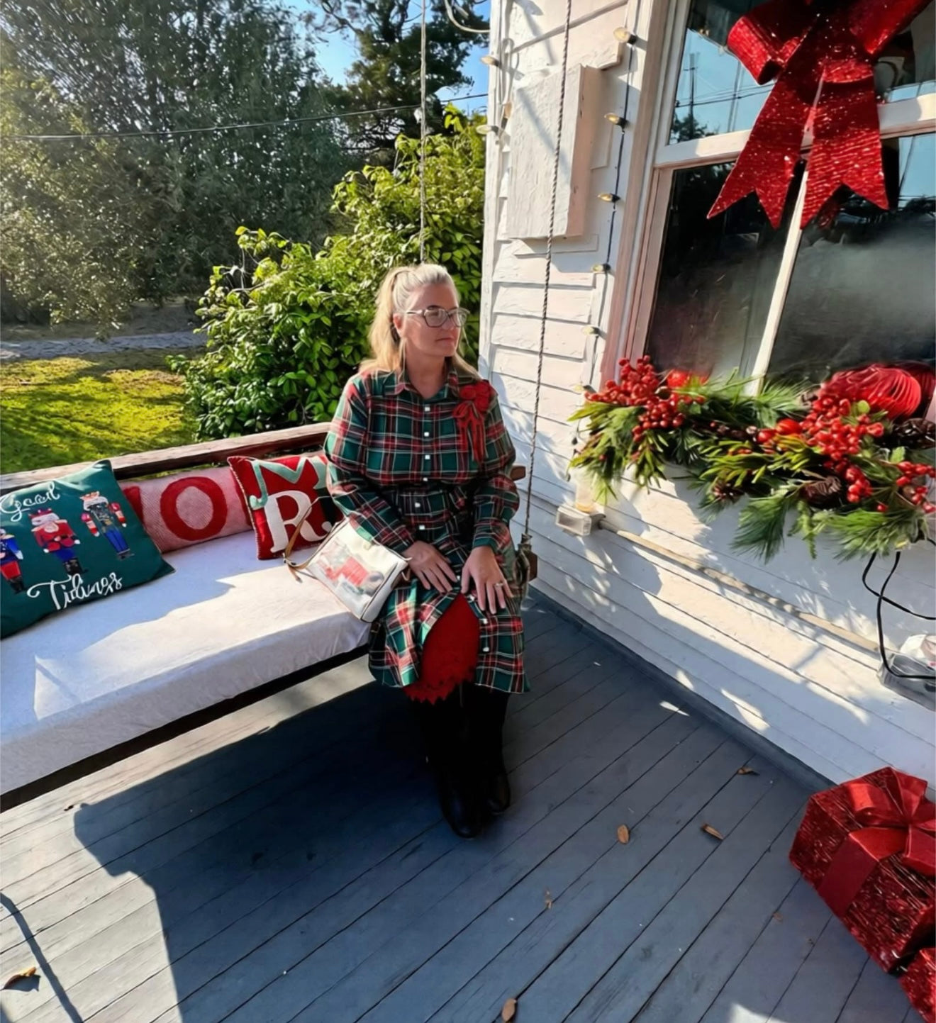 Merry Tartan Dress In Hunter Green - S - 3X