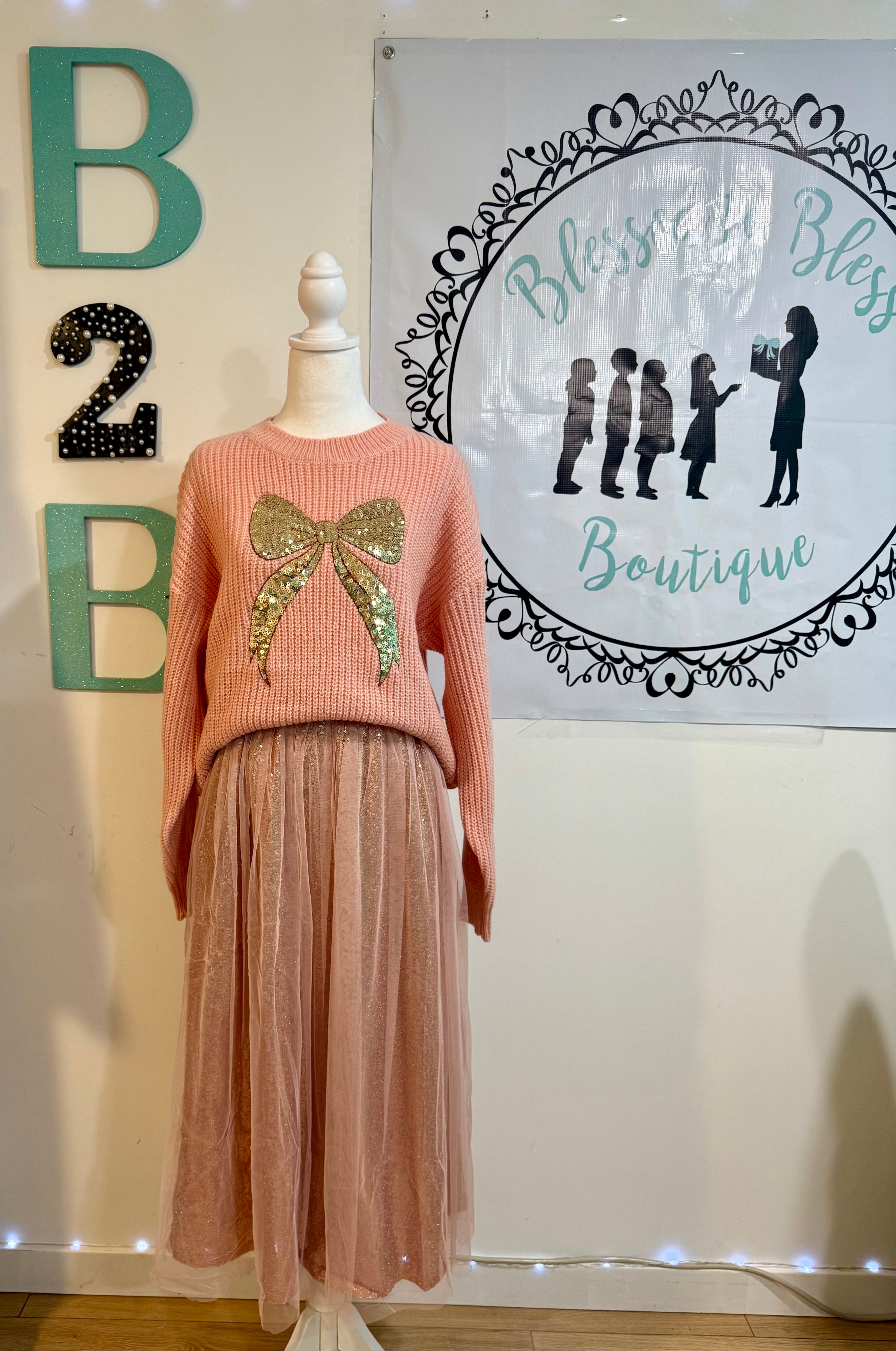 ✨ Blush Bow Sparkle Sweater ✨oversized fit