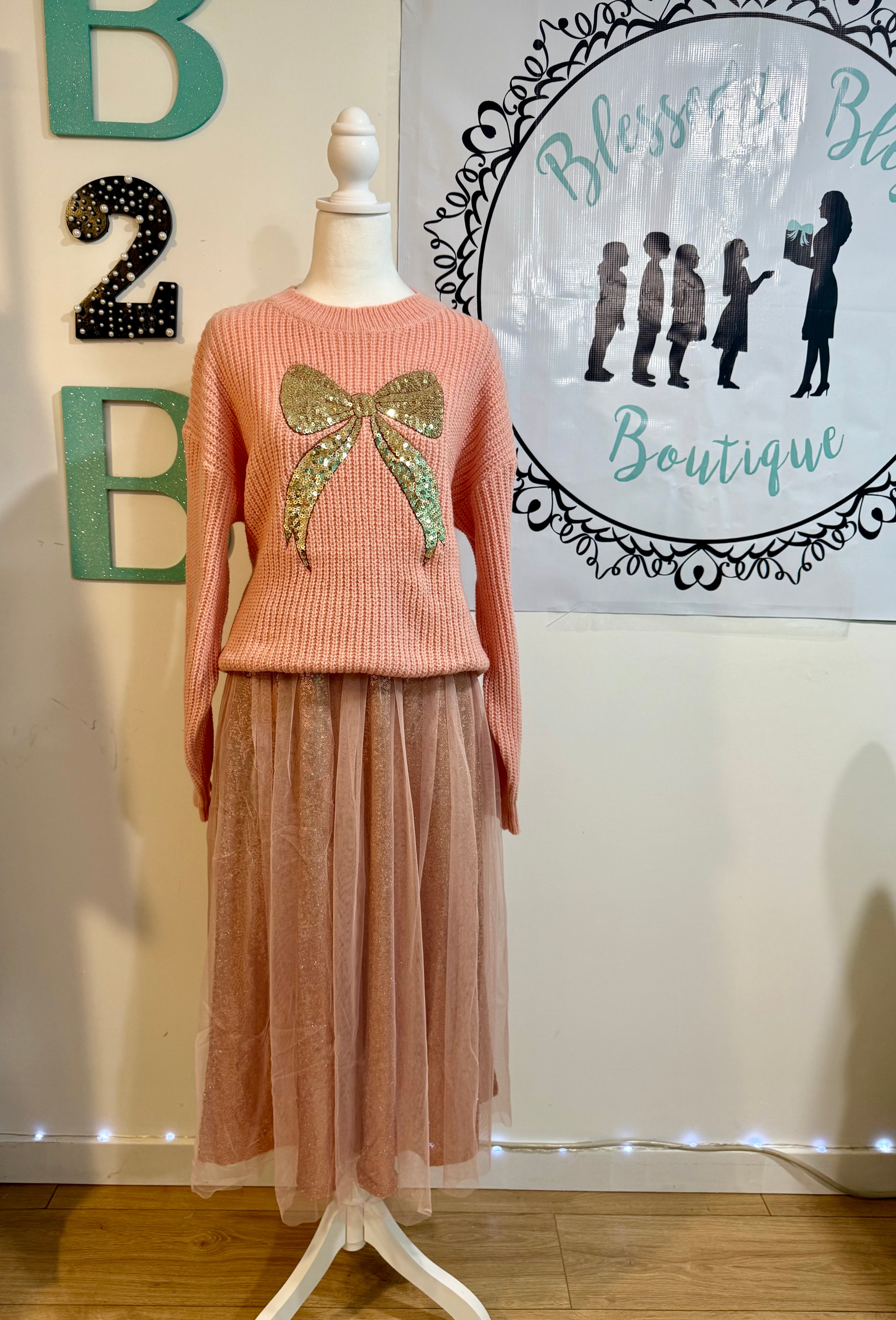 ✨ Blush Bow Sparkle Sweater ✨oversized fit