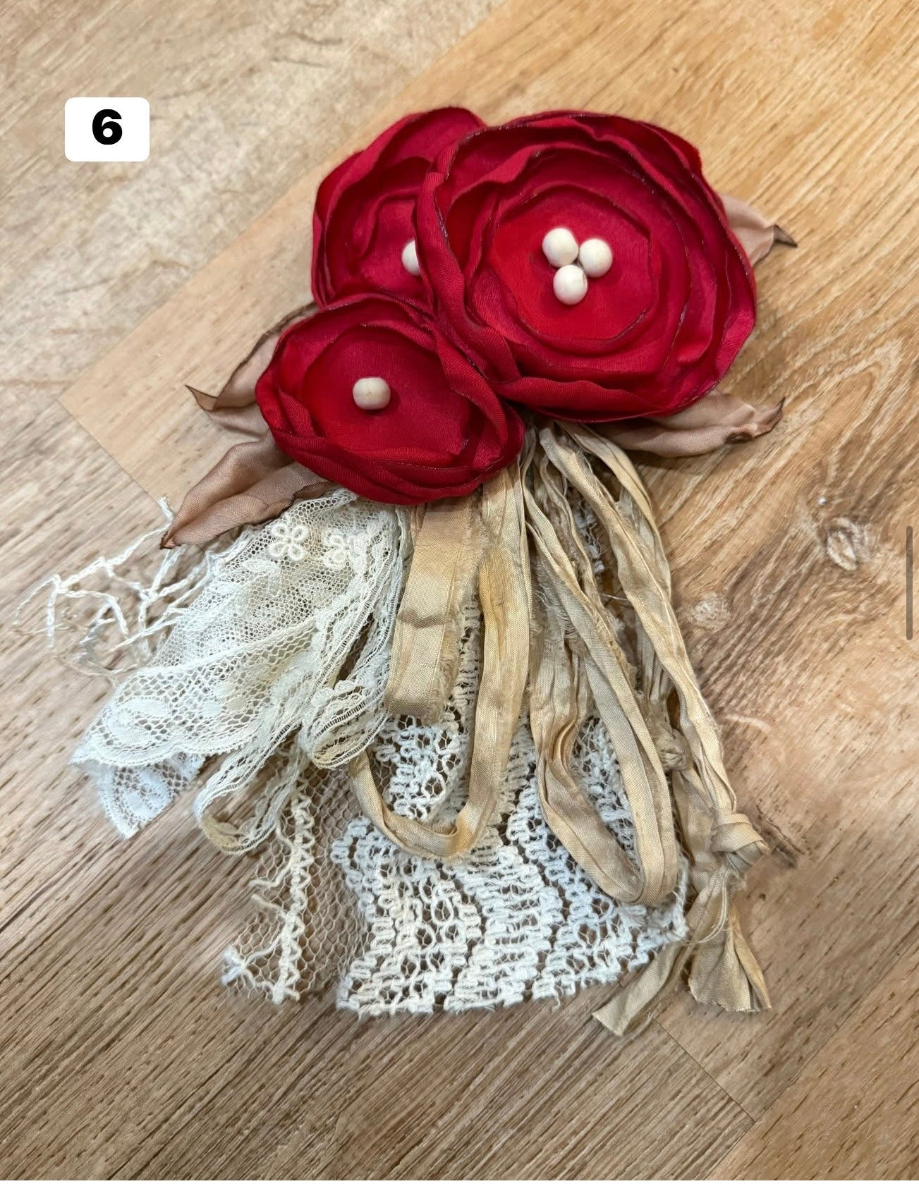 Crimson Vintage Lace Bloom Brooch