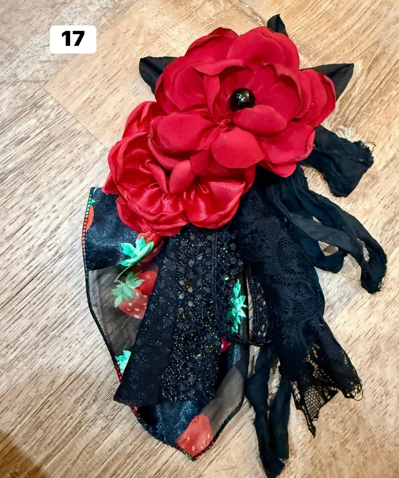 Scarlet Berry Noir Bloom Brooch