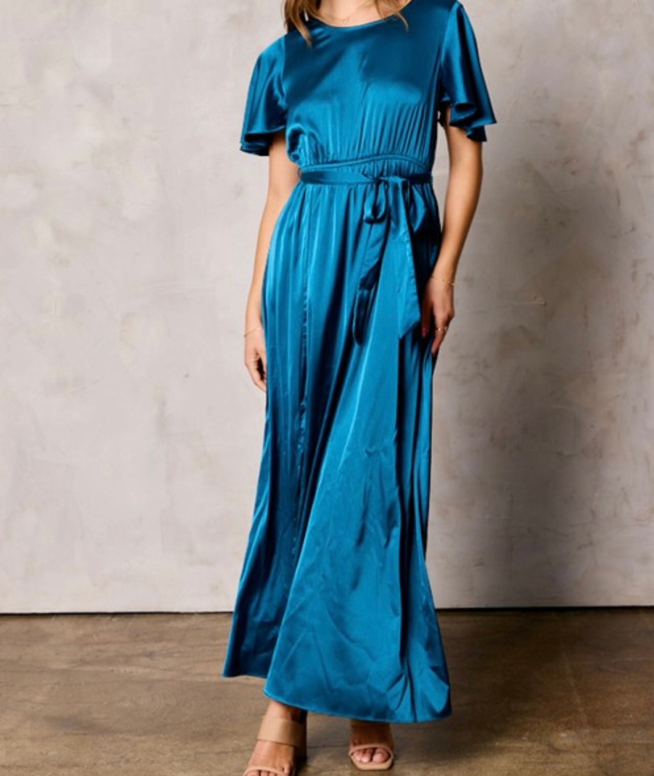 ✨ Gleaming Elegance in Satin Maxi Dress-Teal