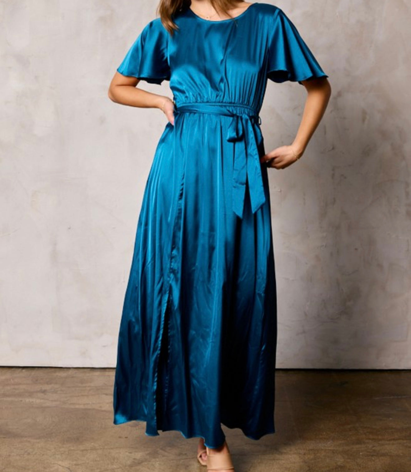 ✨ Gleaming Elegance in Satin Maxi Dress-Teal