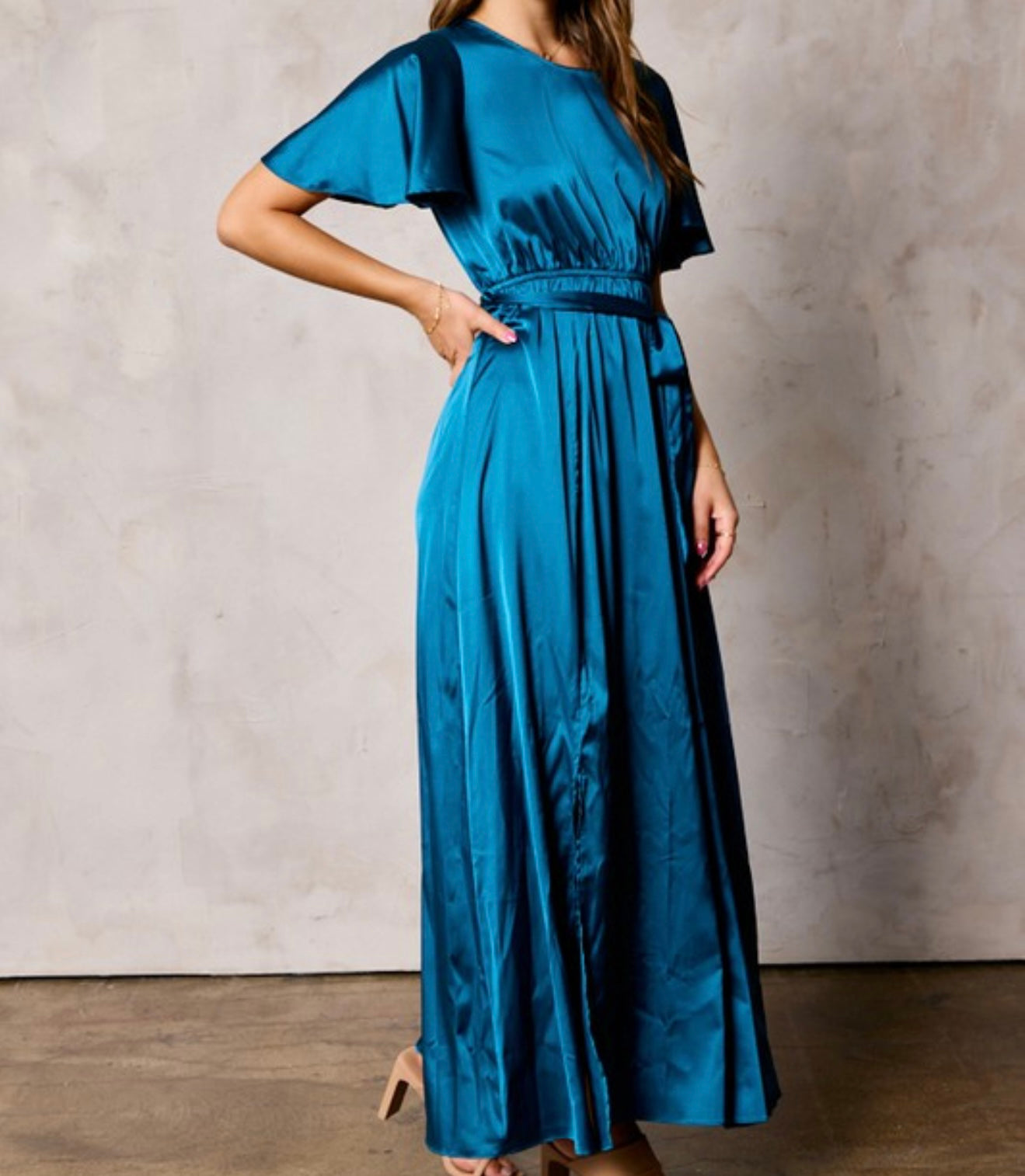 ✨ Gleaming Elegance in Satin Maxi Dress-Teal