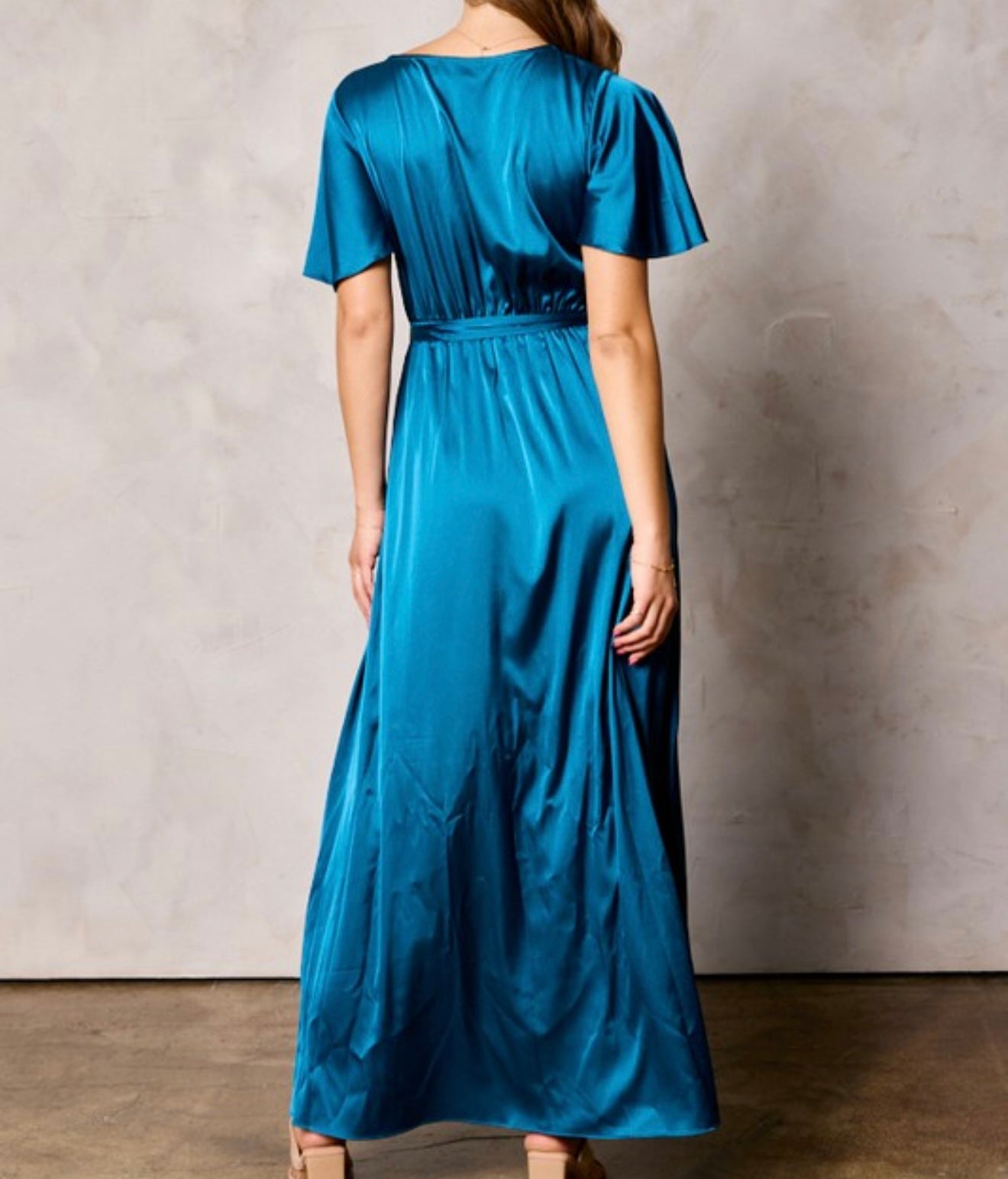 ✨ Gleaming Elegance in Satin Maxi Dress-Teal