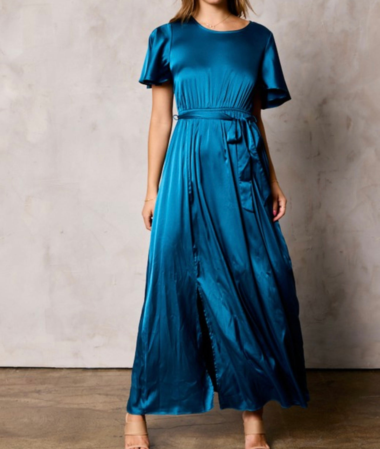 ✨ Gleaming Elegance in Satin Maxi Dress-Teal