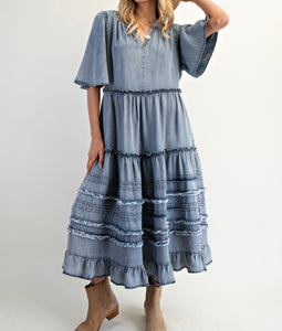 Daintly Ruffled Denim Dress * Preorder - ETA 7/25