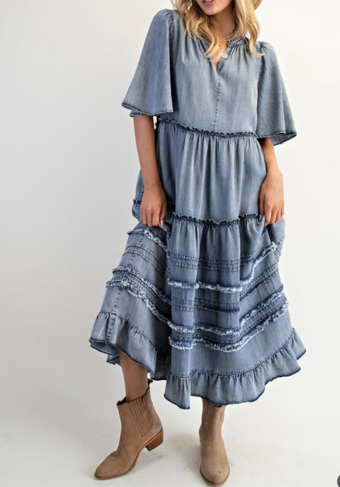 Daintly Ruffled Denim Dress * Preorder - ETA 7/25