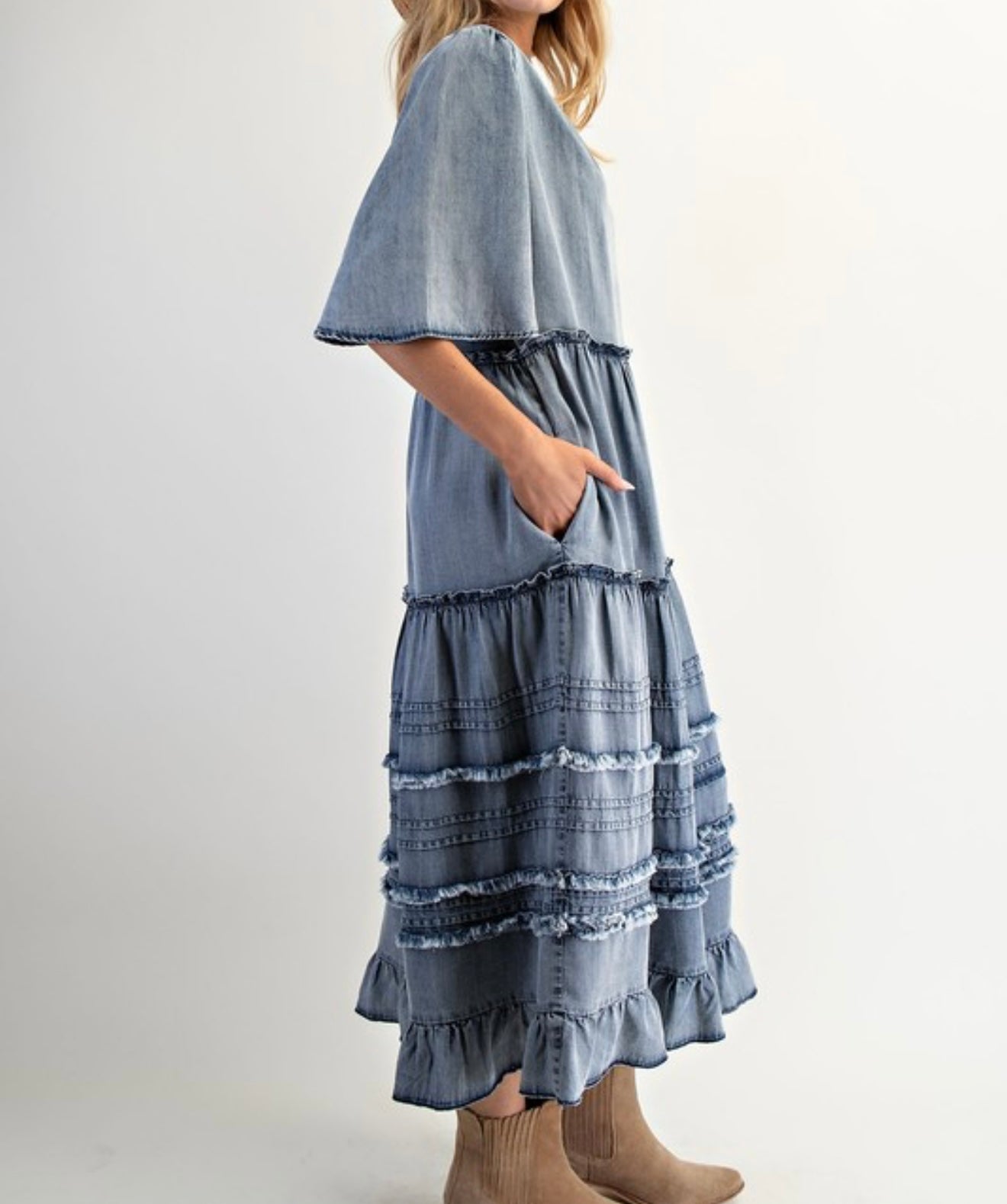Daintly Ruffled Denim Dress * Preorder - ETA 7/25